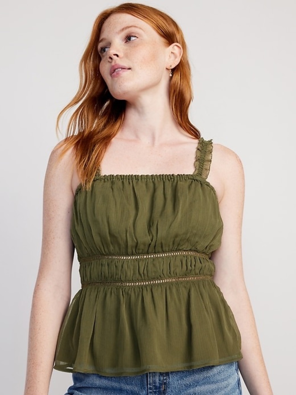 Old Navy Olive Green Ruffled Strap Tank Top - Picture 1 of 4
